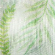 Product Organza ribbon, chiffon ribbon, green with leaf tendrils, 40mm wide, 15m long