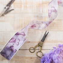 Product Organza ribbon, chiffon ribbon, butterflies, purple, 40mm, 18m