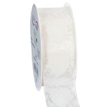 Product Organza ribbon, cream, decorative ribbon with hearts, 40mm wide, 15m long