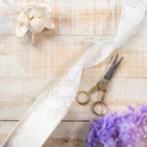 Product Organza ribbon, cream, decorative ribbon with hearts, 40mm wide, 15m long