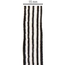 Product Organza ribbon with stripes, gift ribbon, black, 15mm wide, 20m long