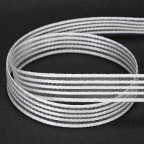 Product Organza ribbon with stripes, gift ribbon, white, 15mm, 20m