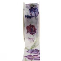 Product Organza ribbon chiffon ribbon parrot tulips purple 40mm 18m
