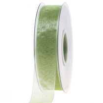 Organza ribbon green gift ribbon selvedge lime green 25mm 50m