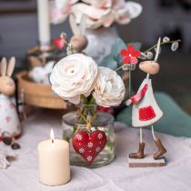 Easter decoration, rabbit made of metal, spring decoration, Easter bunny with flower red, beige H21cm 2pcs