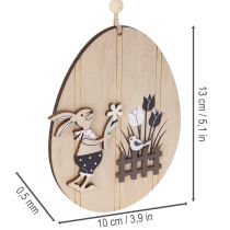 Product Hanging Easter eggs, wooden egg with rabbit, natural white, 10cm, 6 pieces