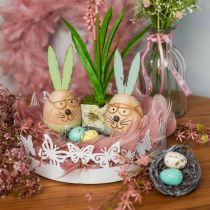 Easter bunny with glasses decorative figure wooden egg Ø5cm H13.5cm 3pcs