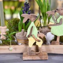 Easter bunny with child, spring decoration made of wood, rabbit father, Easter nature, green, yellow H22cm