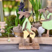 Product Easter bunny with child, spring decoration made of wood, rabbit father, Easter nature, green, yellow H22cm