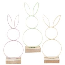 Product Easter Bunny Decoration Metal Wood Yellow Mint Pink H21cm 3 Pcs