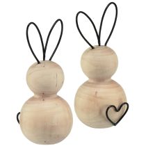 Product Easter bunnies wood metal in natural black H10.5cm 6 pcs