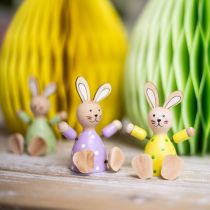 Product Easter bunnies colorful wooden bunnies dotted table decoration H8cm 4pcs