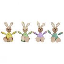 Product Easter bunnies colorful wooden bunnies dotted table decoration H8cm 4 pcs