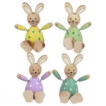 Product Easter bunnies colorful wooden bunnies dotted table decoration H8cm 4 pcs