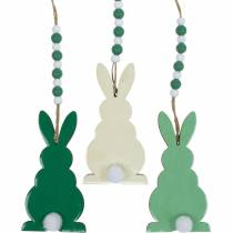 Product Easter bunnies to hang, spring decorations, pendants, decorative bunnies green, white 3pcs