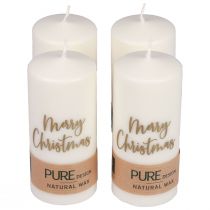 Pillar candles Merry Christmas white gold 60×130mm 4pcs