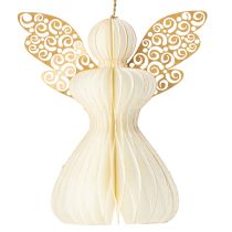 Product Paper Angel Tree Ornaments, Angel Pendants, White and Gold, 12cm, 4 Pieces