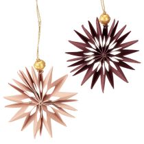 Product Paper stars, Bordeaux pink, for hanging, Ø10cm, 4 pieces