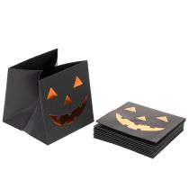 Product Pumpkin Face Paper Bags for Halloween Decoration, 10.5cm, Black and Orange, Set of 6