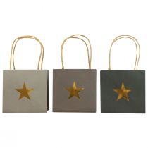 Product Paper bags with star and handle gray assorted 10.5×10.5cm 9pcs