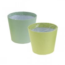 Product Paper pot, mini plant pot, cachepot blue/green Ø9cm H7.5cm 4pcs