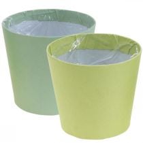 Product Paper cachepot, planter, herb pot blue/green Ø15cm H13cm 4pcs