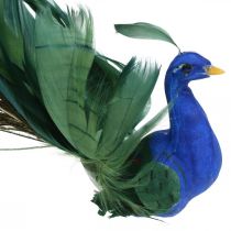 Bird of paradise, peacock to clamp, feather bird, bird decoration blue, green, colorful H8.5 L29cm