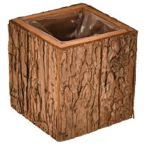 Product Square wooden planter with pine bark and planter 12×12cm