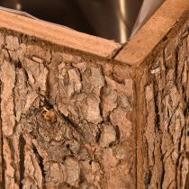 Product Square wooden planter with pine bark and planter 12×12cm