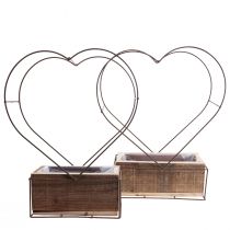 Product Plant box wooden heart decorative rust H41cm/39cm set of 2