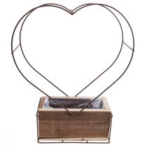 Product Planter wooden heart decoration rust H41cm/39cm set of 2
