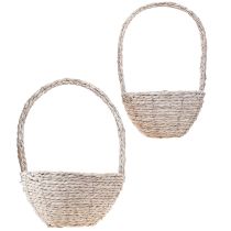 Product Plant basket 2-piece set, straw, natural, white, Ø23/28, shabby chic