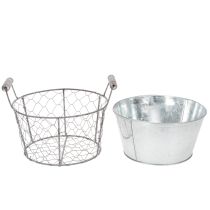 Product Plant basket with insert, wire basket, planter, spring silver, whitewashed, shabby chic, Ø22cm H17.5cm