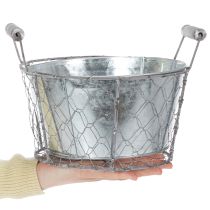 Product Plant basket with insert, wire basket, planter, spring silver, whitewashed, shabby chic, Ø22cm H17.5cm