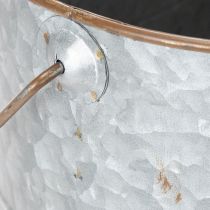 Product Plant pot with handle, metal pot, planter, silver, brown, H22/20cm L42/40cm, set of 2