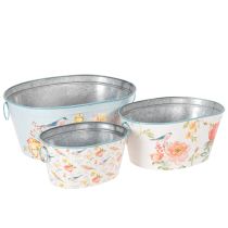 Product Planting bowls, spring, planters for flowers/birds, oval metal container L39/31/24.5cm, set of 3