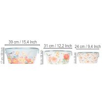 Product Planting bowls, spring, planters for flowers/birds, oval metal container L39/31/24.5cm, set of 3