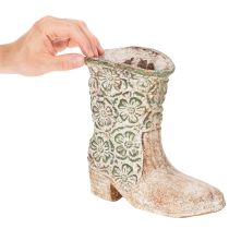 Product Cowboy Boot Planter 24cm Vintage Flower Pattern Polyresin Brown