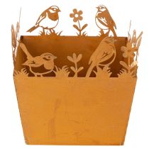 Product Metal plant pot with birds, planter, spring, rust finish, 15.5cm high