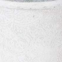 Product Plant pot with ornaments, cachepot, metal container, white, Ø15.5cm, H14.5cm