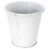 Product Plant pot with ornaments, cachepot, metal container, white, Ø15.5cm, H14.5cm