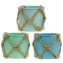 Plant pot, flower pot metal, jute cord H10.5cm 3pcs