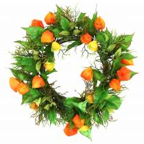 Product Artificial Physalis Wreath Orange, Green Ø28cm Autumn Decoration