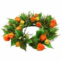 Product Artificial Physalis Wreath Orange, Green Ø28cm Autumn Decoration