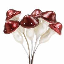 Toadstool on wire red, white metallic 2cm 48pcs