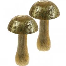 Mushroom mango wood gold, natural decorative mushroom Ø9cm H15.5cm 2pcs
