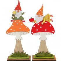 Product Fly agaric for autumn, wood decoration, gnome on mushroom orange / red H21 / 19.5cm 4pcs