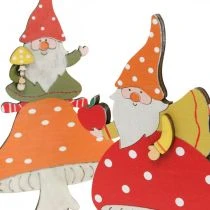 Product Fly agaric for autumn, wood decoration, gnome on mushroom orange / red H21 / 19.5cm 4pcs