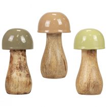 Wooden mushrooms decorative mushrooms wood beige, green Ø5cm H10.5cm 6pcs