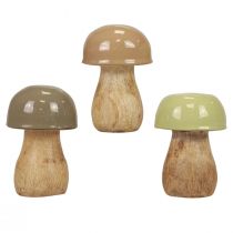 Wooden mushrooms decorative mushrooms wood beige, green Ø5cm 7.5cm 12pcs